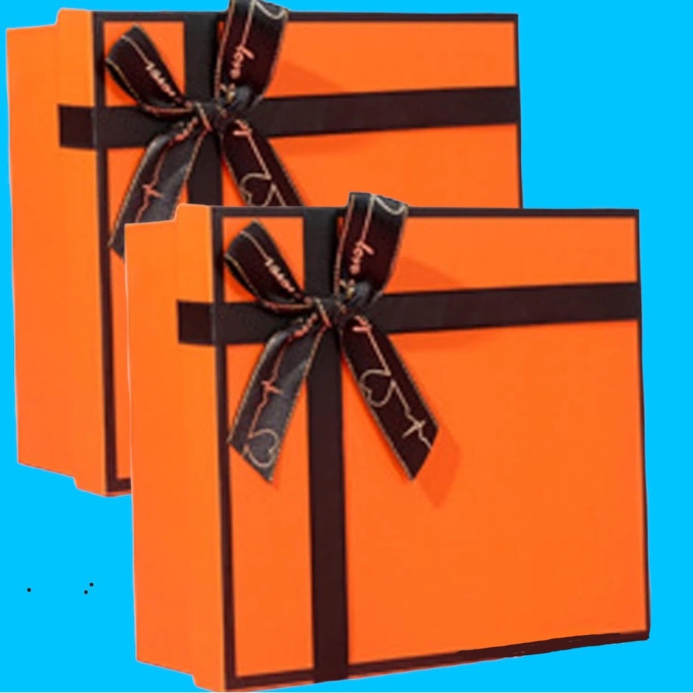 Set of 2 Gift Boxes ribbon attached Orange box storage replacement